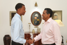 The President of the Republic, Mr Danny Faure, welcomed young aspiring seafarer, Mr Eddy Barbe, along with his mentor and owner of Praslin based Cat Rose Inter Island Ferry Pty Ltd, Mr William Rose, at State House.