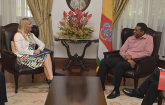 President Danny Faure received the Ambassador and Head of Delegation of the European Union (EU) to the Republic of Seychelles, H.E. Mrs Marjaana Sall, at State House.