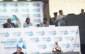 Nairobi, Kenya: “Partnerships and collaboration are key. Let us work together to secure a healthy and productive future of our oceans”, said President Faure when he addressed a group of hundreds of people from the business, government and financial sector