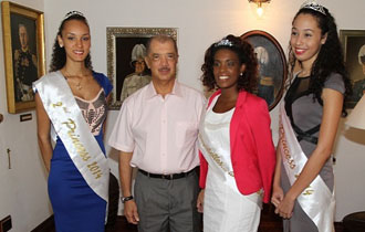 President Michel meets Miss Seychelles…Another World 2014