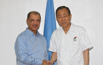 Small island developing states, climate change and piracy are focus of talks between Seychelles President James Michel and UNSG Ban Ki-moon