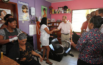 President Michel visits businesses at Au Cap and Anse Aux Pins