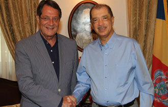 Seychelles President James Michel meets with Cypriot President Nicos Anastasiades