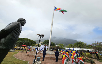 President Ramkalawan attends the ceremonial flag raising ceremonies on Mahé, La Digue, and Praslin to mark the Constitution Day of Seychelles