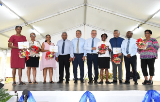 President Ramkalawan attends the official launching of a roving exhibition and long service award ceremony to mark International Education Day