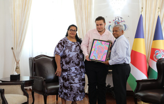 President Ramkalawan Receives Autistic Artist Jacquelin Morel During Courtesy Visit